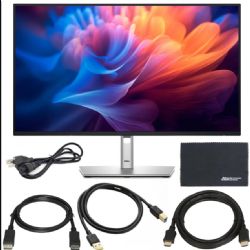 AOM Dell P2725H Computer Monitor Screen 27" 16:9 IPS Display 100Hz w/Stand - Full HD, 1920 x 1080 with Power Cord + DisplayPort Cable + ZoomSpeed HDMI Cable + USB 3.0 Microfiber Cloth