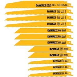 DEWALT Reciprocating Saw Blade Set for Metal Wood Iron, 12 Piece Bi-Metal Increased Durability Blades, with Storage Case (DW4892)