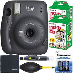 FUJIFILM Mini 11 instant Film Camera (Charcoal Gray, 16654786) + Film Value Pack (40 Sheets) + AOM Starter Bundle