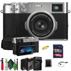 FUJIFILM X100VI Digital Camera (Silver) (16821822) + 128GB Card + Card Reader + NP-W126 Battery + Charger + Case + Flex Tripod + Memory Card Wallet + Cleaning Kit + Cap Keeper