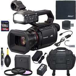 Panasonic AG-CX10 Professional 4K 60p Camera Recorder Camcorder with Built in Video Light, Slow Motion Recording + Case + ZoomSpeed 128GB SDXC Card + AOM Starter Bundle (international Version)