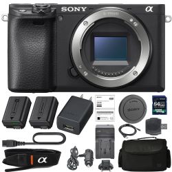 Sony Alpha a6400 Mirrorless Digital Camera (Body Only) with Sony NP-FW50 Battery, Spare FW50 Battery, 64gb SDXC 1200x Card, Card Reader, Carrying case, AC Adapter Bundle Kit - international Version